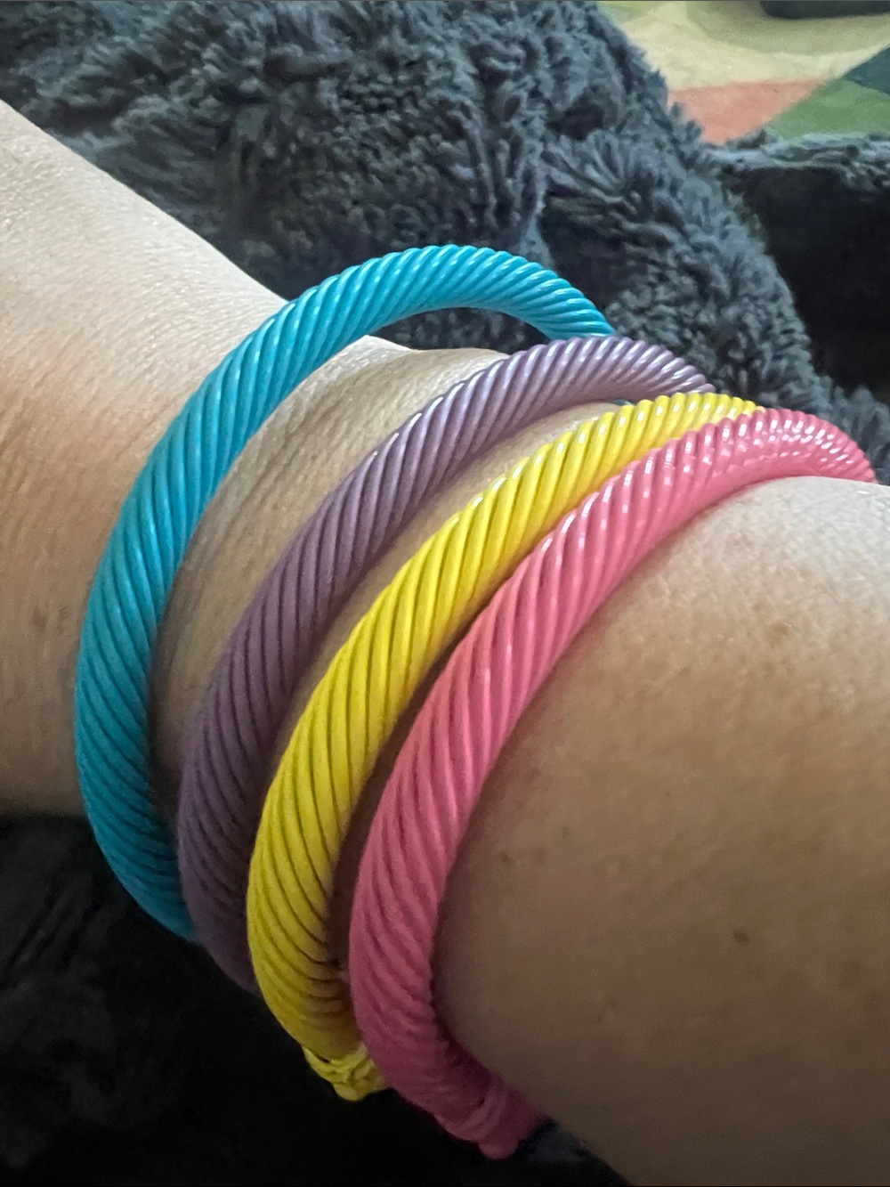 Colorful Twisted Cable Bangle Set - Teal, Lavender, Yellow, Pink